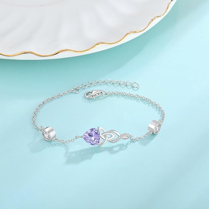 Infinity Celtic Knot Bracelet 925 Sterling Silver Birthstone Bracelet Irish Jewelry Gifts for Women