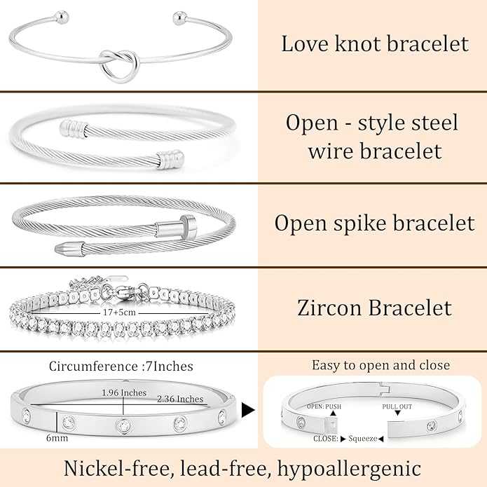 FAFUGA 18 K Gold Plated Love Bangle Bracelet Stack Cuff Jewelry for Women Jewelry Set for Women Gift with Box