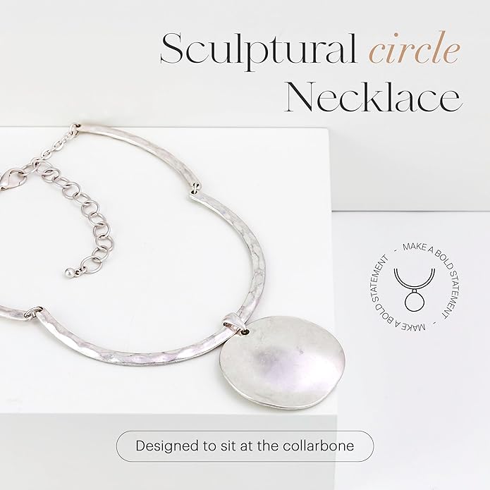 Pendant Necklaces for Women, Sculptural Circle Necklace with Pendant, Link Collar Design, Fashion Jewelry Statement Piece