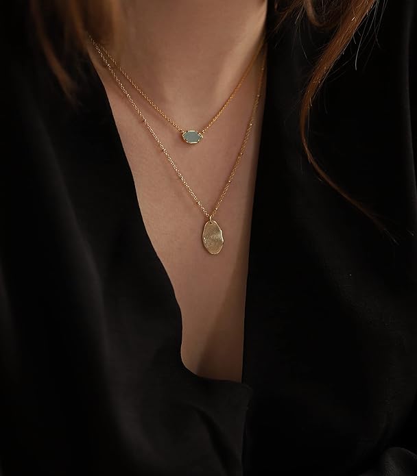 OZEL JEWELRY & GIFT Layered Gold Necklaces for Women - Crystal Colorful Delicate Cutting Pendant Necklace - 18K Gold Plated - Birthday Gifts (Made in Korea)
