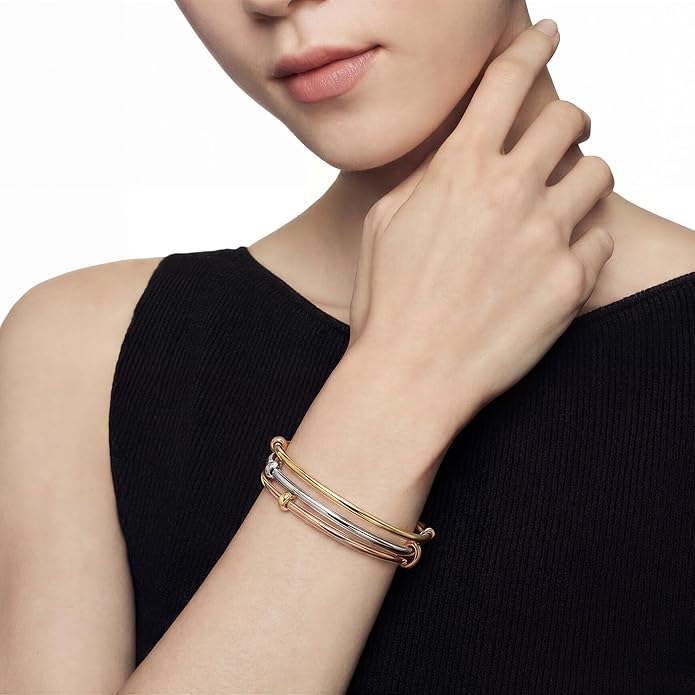 Musishiyu Gold Bracelets for Women Stacking Bangle - 18K Mixed Metal Tri-Color Rolling Interlocking Bands, Cubic Zirconia Fidget Anxiety Jewelry, Valentine's Galentine's Day Gifts (Love, Loyalty, Friendship)
