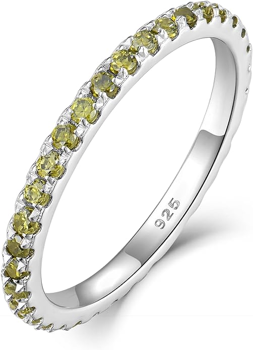 YL Stackable Ring 925 Sterling Silver Wedding Eternity Bands Birthstone Stacking Rings for Women