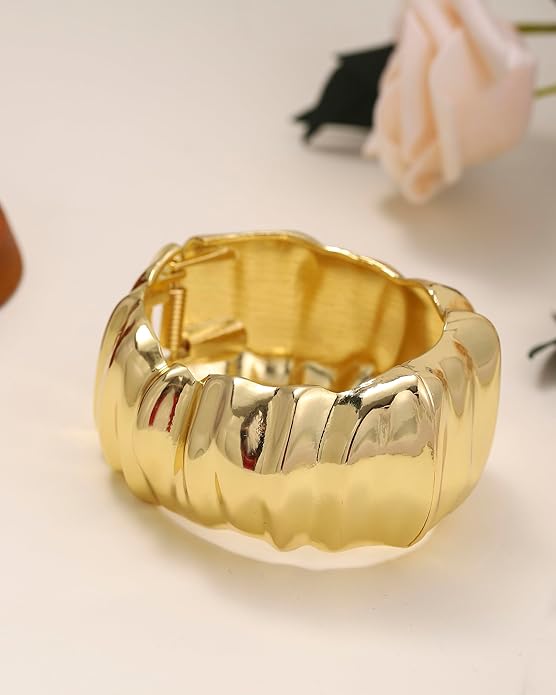 Bangle Bracelets for Women | 14K Gold Plated Trendy Wide Bracelets | Hinged Arm Cuff Bangles Chunky Bracelet for Women