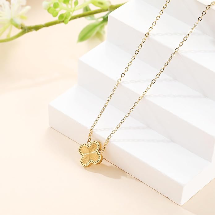 Lucky Clover Sets, 18K Gold Plated Four Leaf Bracelet, Necklace Pendant, Earrings for Women Flower Link Bracelets Set Jewelry Gifts for Women