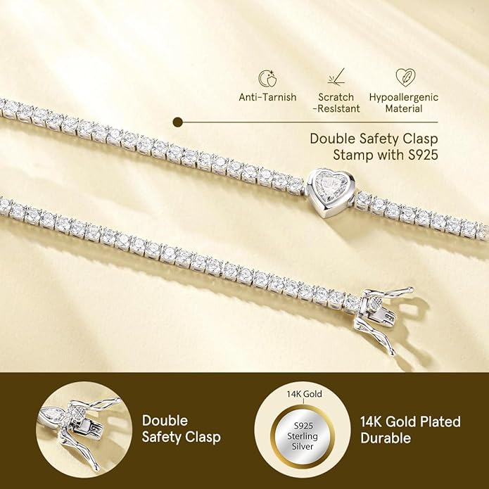 FANCIME 7mm Heart Birthstone Tennis Bracelet for Women Fine Jewelry Wedding Bridal Prom Birthday Gift for Women Her, Length 7 Inch