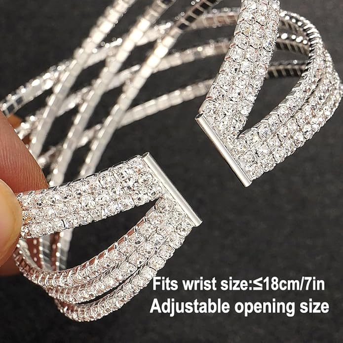 Suyi Rhinestone Bracelet for Women Silver Multilayer Cuff Bracelet Craystal Braidal Bracelets