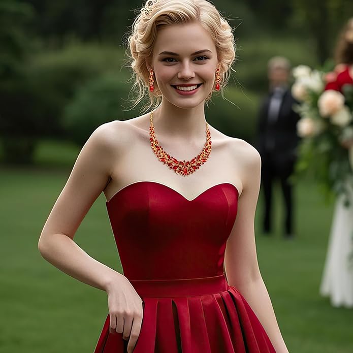 BriLove Women's Wedding Bridal Austrian Crystal Marquise Cluster Collar Necklace Dangle Earrings Set