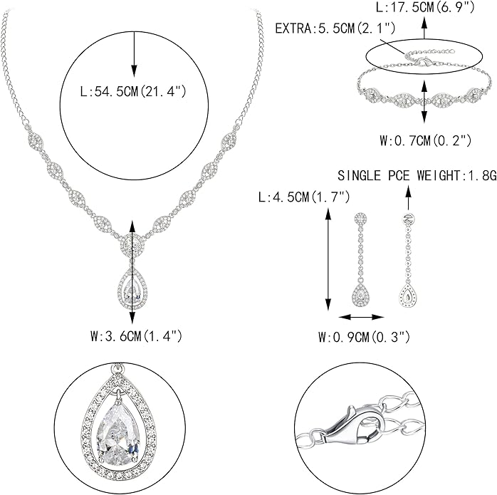 EVER FAITH Bridal Jewelry Set for Women, Stunning Teardrop Cubic Zirconia Birthstone Necklace Bracelet Earrings Sets Gift for Mothers Day/Valentines/Birthday/Christmas