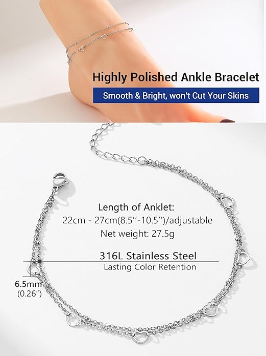 PROSTEEL Stainless Steel Chain Anklets for Women, Silver/Gold Tone, Ankle Bracelets Hypoallergenic, 8-10.5 Inch Adjustable, Come with Box