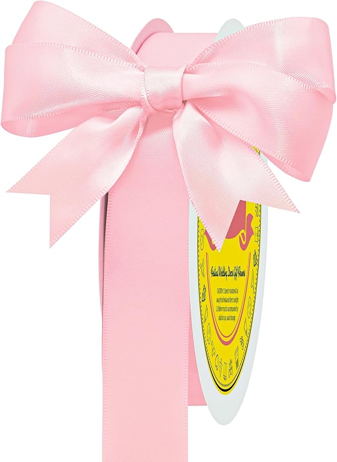 LEEQE Lt Pink Double Face Satin Ribbon 1 inch X 50 Yards Spool Bright Colors Very Suitable for Weddings Gift Package Wrapping Dancer Wand Sewing Party Hair Bow Invitation Decorations and More
