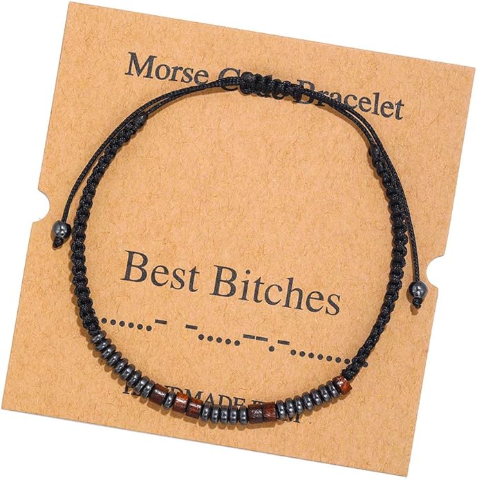 RINTOLER Morse Code Bracelets for Women Men Gifts for Her Best Friend Funny Inspirational Bracelets for Women Jewelry Adjustable Silk Beaded Wrap Bracelet