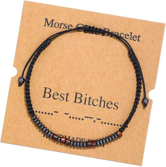 RINTOLER Morse Code Bracelets for Women Men Gifts for Her Best Friend Funny Inspirational Bracelets for Women Jewelry Adjustable Silk Beaded Wrap Bracelet