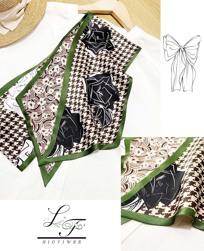 Hioyiwse Head Scarf Hair Neck Scarves For Women Purse Bag Scarfs For Handbags Silky Long Thin Satin Headscarf Fashion