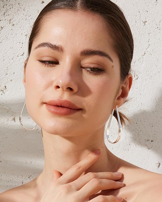 925 Sterling Silver Hoop Earrings for Women Hypoallergenic Oval Sterling Silver Hoop Earrings Large Silver Hoops Earring Lightweight Thick Silver Hoops Earrings for Women 30/40/55/65MM