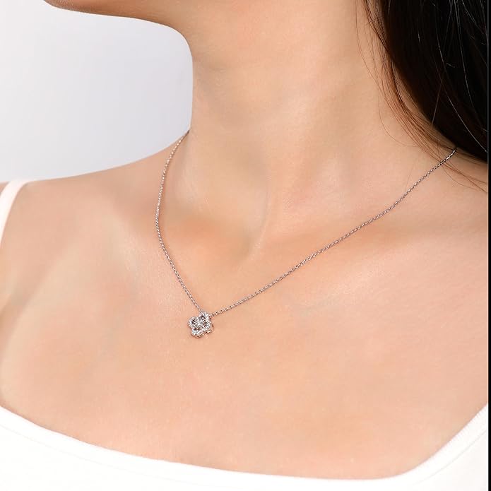 Sterling Silver Lab Grown Diamond Halo Pendant Necklace, Chain Included,ideal gift for anniversaries, birthdays, or any milestone celebration