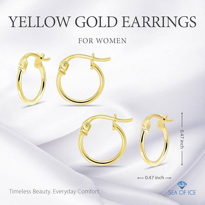SEA OF ICE 925 Sterling Silver Hoop Earrings for Women - Hypoallergenic Earrings for Women in Sterling Silver, Yellow Gold, Rose Gold or Black Rhodium | Sizes 12MM, 15MM, 20MM or Multipack