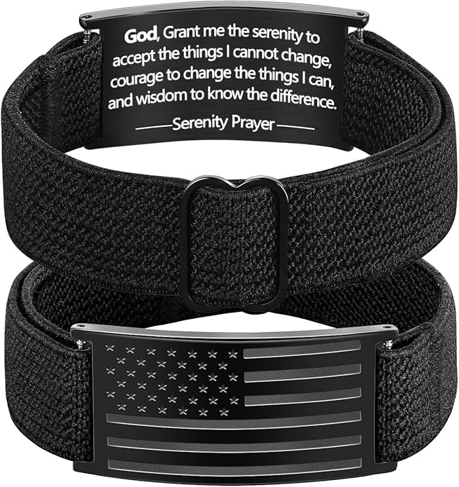 LDOWWGL Valentines Day Gifts - Patriotic American Flag Bracelet for Men - Military Adjustable Black Elastic Strap with Bible Verse - Veteran Gifts, Birthday Gift for Boys