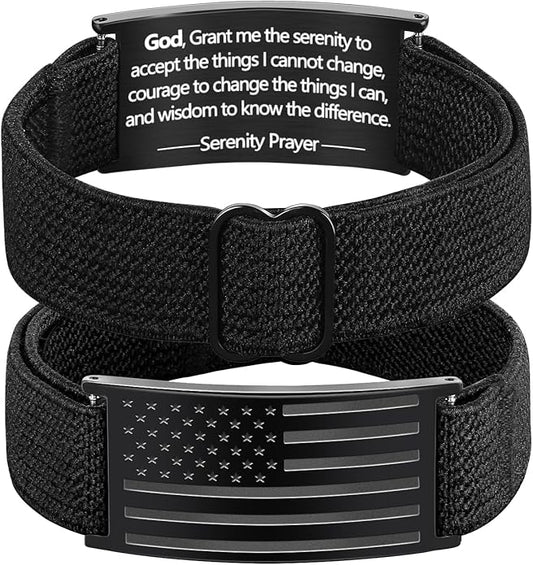 LDOWWGL Valentines Day Gifts - Patriotic American Flag Bracelet for Men - Military Adjustable Black Elastic Strap with Bible Verse - Veteran Gifts, Birthday Gift for Boys