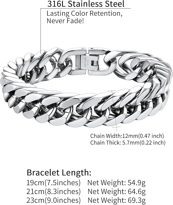 ChainsHouse Stainless Steel Cuban Link Bracelet, 8mm/12mm/17mm Width, 7.5"/8.3"/9", 18K Gold Plated Chain Wrist Bracelets for Men Women, Send Gift Box