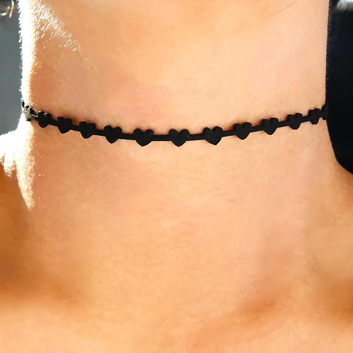Fesciory Black Necklaces for Women, Adjustable Layered Velvet Leather Lace Collar Necklace, Goth Jewelry Gifts.