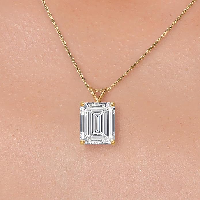 Gem Stone King 1 to 5 Carat 14K Gold IGI Certified Lab Grown Diamond Pendant Necklace For Women | Emerald Cut | E-F Color | VS1-VS2 Clarity | With 18 Inch Gold Chain