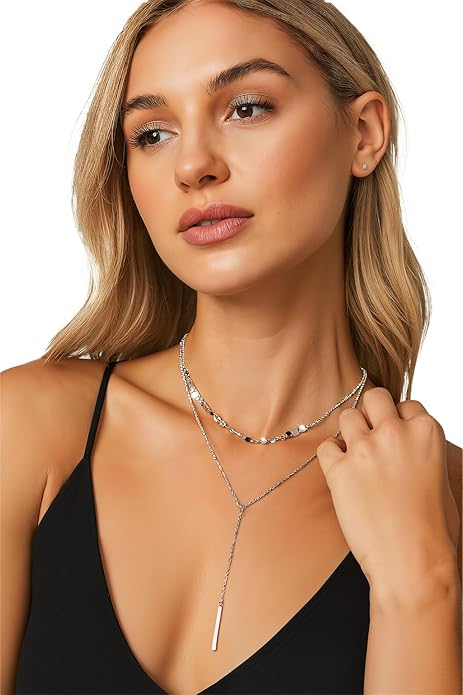 14K Gold Plated Y Necklace for Women – Dainty Lariat Long Pendant Chain, Layered Drop Necklace for V Neck Dress, Simple Sexy Cleavage Jewelry Gifts for Women