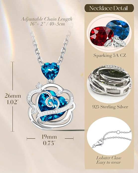 FANCIME Thornless Pulse Birthstone Necklace for Women Sterling Silver Rose Pendant Fine Jewelry Gemstone Birthday Valentines Day Gifts for Wife Her