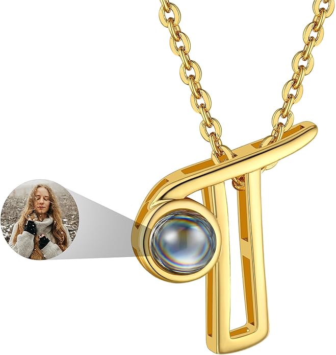 Custom4U Personalized Initial Picture Necklace for Women, Projection Necklace with Picture Inside, Gold/Silver Letter Pendant Necklace, Custom Photo Gifts for Mom Wife Birthday Valentines