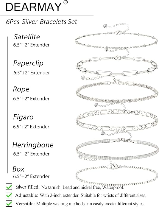 DEARMAY 14K Gold Plated Bracelets for Women Waterproof, Jewelry Sets Trendy Thin Dainty Stackable Cuban Link Paperclip Chain Bracelet Pack Fashion Accessories Gifts for Womens