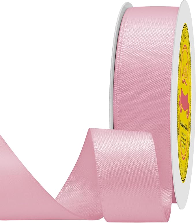 LEEQE Double Face Pearl Pink Satin Ribbon 7/8 inch X 25 Yards Polyester Pearl Pink Ribbon for Gift Wrapping Very Suitable for Weddings Party Invitation Decorations and More