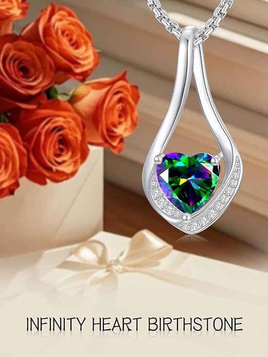 Birthstone Necklaces for Women,18k Yellow/White Gold Plated Forever Love Heart Infinity Pendant Necklace Anniversary Jewelry Christmas Birthday Gifts for Women Her Wife Girlfriend
