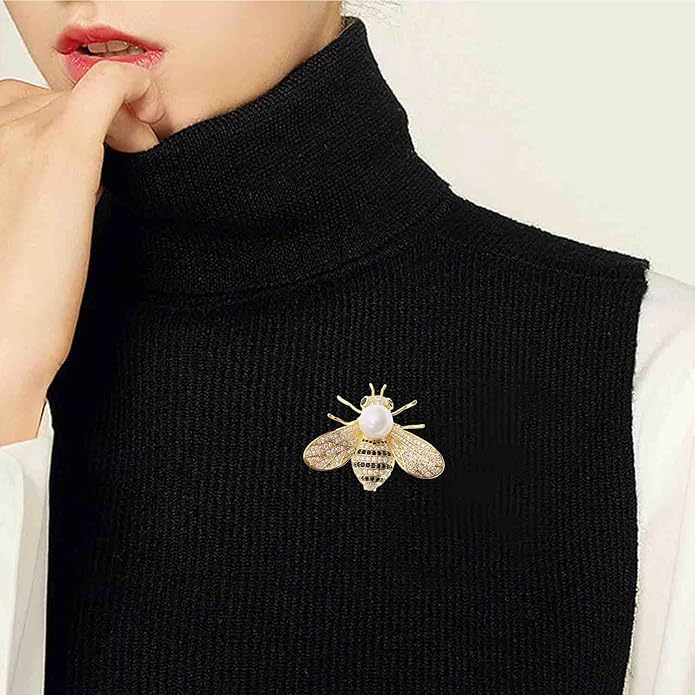 Honey Bee Brooches Crystal Insect Themed Bee Brooch Animal Fashion Shell Pearl Brooch Pin Gold Tone