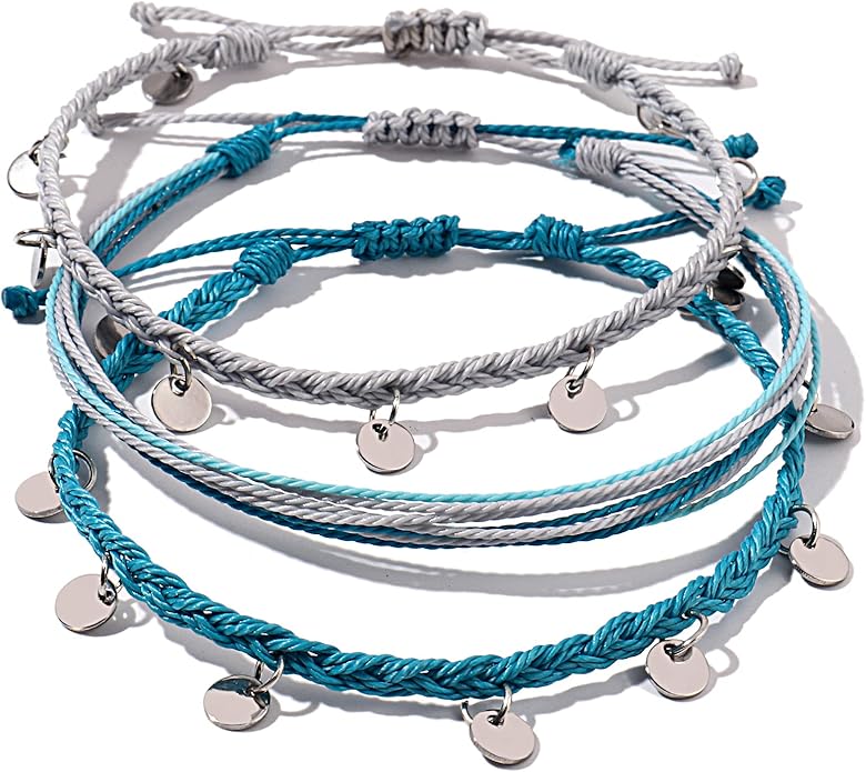 FANCY SHINY String Ankle Bracelets Waterproof Rope Anklets Braided Beach Boho Coin Anklets Cute Friendship Foot Jewelry for Women