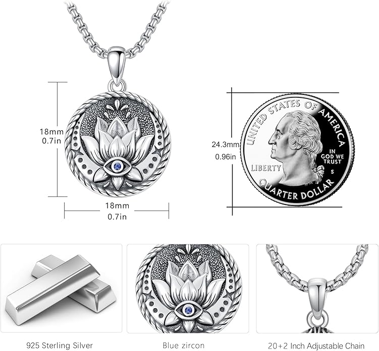 Evil Eye Necklace for Women 925 Sterling Silver, Protection Necklace with Blue Evil Eye Charm, Evil Eye/Lotus Pendant Jewelry, Birthday Christmas Gifts for Her