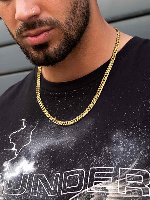 ChainsPro Chunky Miami Cuban Link Chains for Men,Stainless Steel Cuban Chain Necklace,4.8/6/10/14mm Width,No Tarnish& Thick Hip Hop Jewelry,18-30 inch Length, Black/Gold Plated/Silver,Send Gift Box