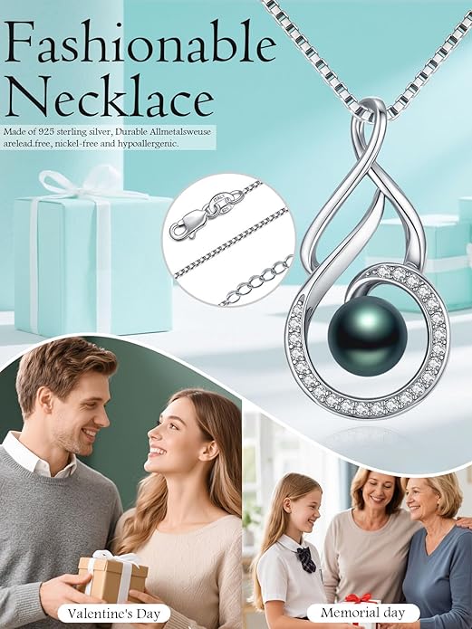KANNSOAR Tahitian Black Pearl AAAA 18K Gold Plated Sterling Silver Trendy Pendant Necklace for Women Wife Mom Girlfriend Valentine Her Jewelry Gift for Anniversary Birthday Christmas