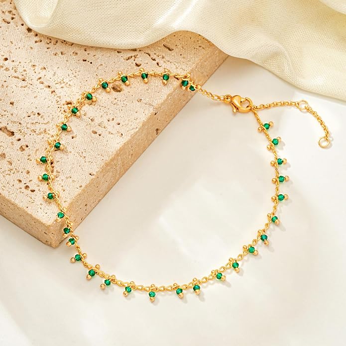 MTMY Gold Anklets for Women 14K Gold Plated Tiny Bead Anklet Colorful Tassel Foot Chain Dainty Adjustable Cute Summer Beach Boho Anklets Jewelry Gift
