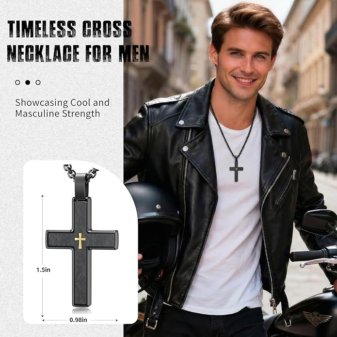 OOTDSE Cross Necklace for Men and Women 304L Stainless Steel Durable Snag-Free Box Chain Christian Jewelry Gift for Dad/Wife/Husband/Son/Loves/Friends on Easter/Birthday/Father's Day