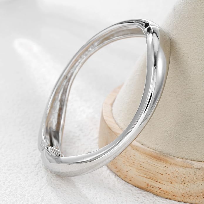 jokcde Chunky Gold/Silver Gold Cuff Bangle Bracelets for Women Trendy Hinged Cuff Open Wide Chunky Gold Bracelet Minimalist Bangle Jewelry Gift