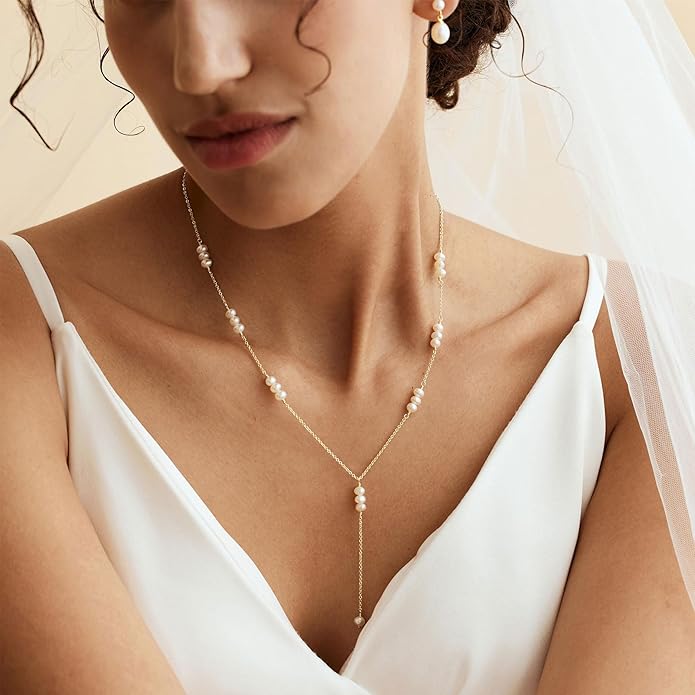 Gold Pearl Necklaces for Women Trendy, 14K Gold Plated Dainty Necklace Simple Layered Pearl Necklaces for Women Trendy Wedding Birthday Jewelry