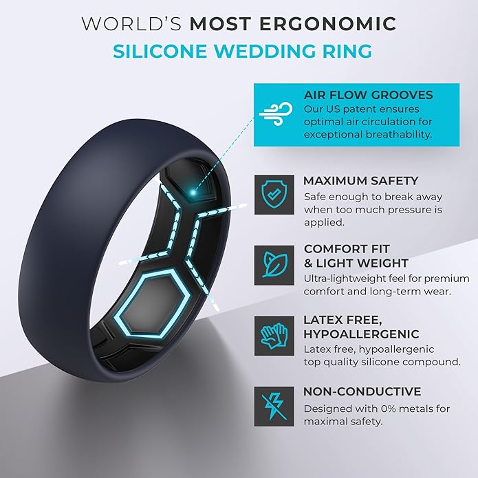 ThunderFit Silicone Rings for Him and Her, Rubber Wedding Engagement Bands Unisex, 1.8mm Thick in 4mm & 8mm Widths