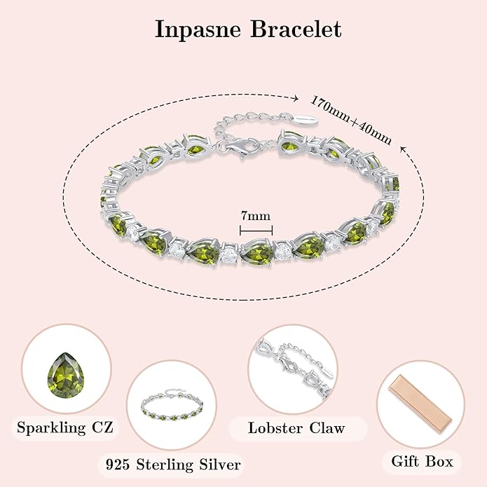 Birthstone Tennis Bracelet for Women 925 Sterling Silver Pear Shaped Gemstone Jewelry Gifts for Her