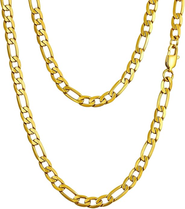 PROSTEEL 316L Stainless Steel Figaro Cuban Chain Necklace for Men, Black/18K Real Gold Plated, 4/5/6/7.5/9/10/13mm, 14inch-30inch, Come with Box
