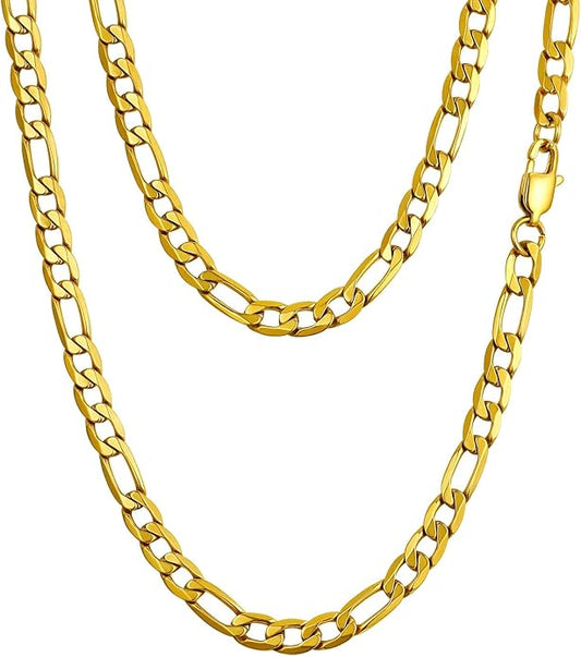 PROSTEEL 316L Stainless Steel Figaro Cuban Chain Necklace for Men, Black/18K Real Gold Plated, 4/5/6/7.5/9/10/13mm, 14inch-30inch, Come with Box