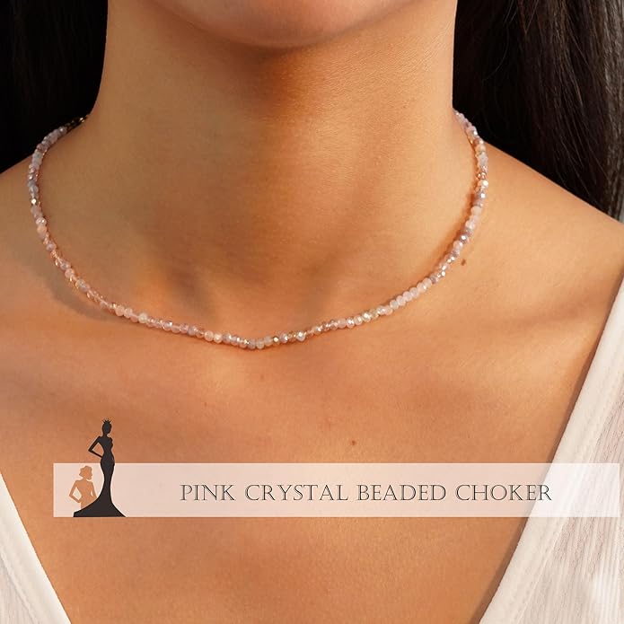JSJOY Tiny Crystal Beaded Choker Necklaces for Women Colorful Beaded Necklace Dainty Choker Necklaces Simple Boho Jewelry Gifts for Teens Handmade Bead Necklaces Gifts