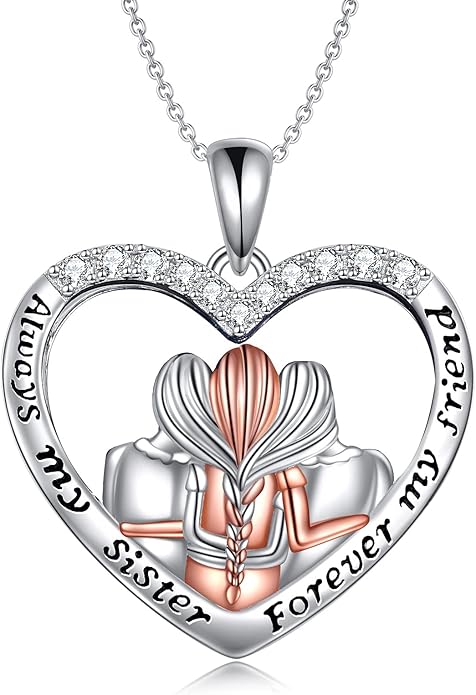 POPKIMI 925 Sterling Silver Sister Necklace - Birthday Gift for Sisters, Mom, Daughter - Always My Sister Forever My Friend Crystal Necklace for 2/3/4/5 Sisters