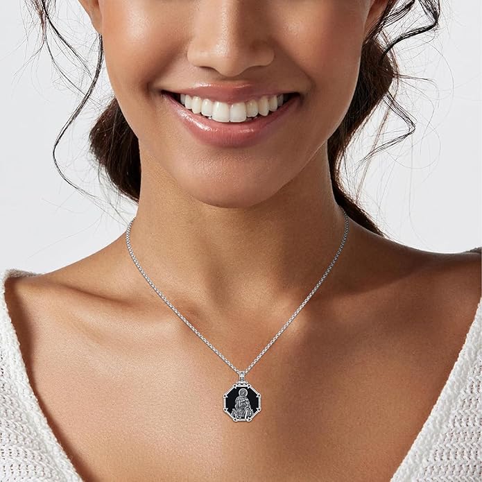 Taioiat Saint Necklace 925 Sterling Silver St Necklace Amulet Pendant Jewelry Religious Gift for Men Women