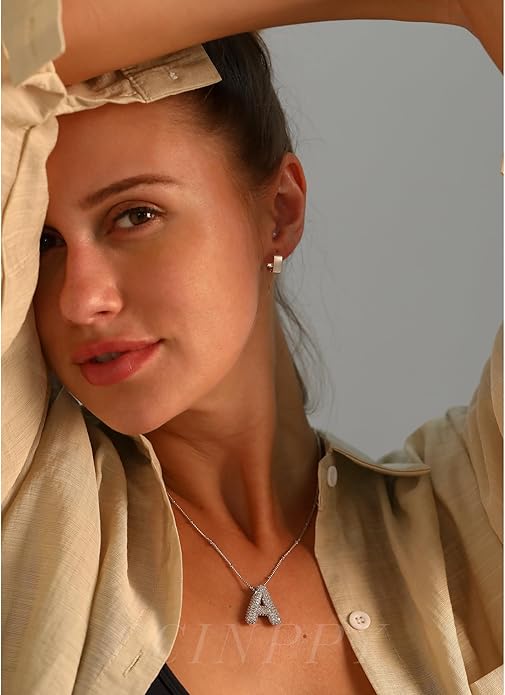 Letter Necklace, 14k Gold Plated Bubble Balloon Dainty Necklace for Women, Chunky Initial Charm Pendant Name Necklace Personalized