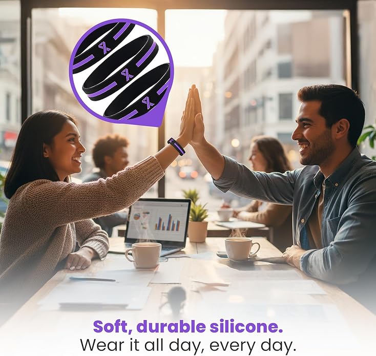 Inkstone (12-Pack) Purple Awareness Ribbon Bracelets, Variety Pack - Wholesale Pack of 12 Silicone Rubber Wristbands to Symbolize Hope, Courage, Strength, and Support - Unisex for Men Women Teens…
