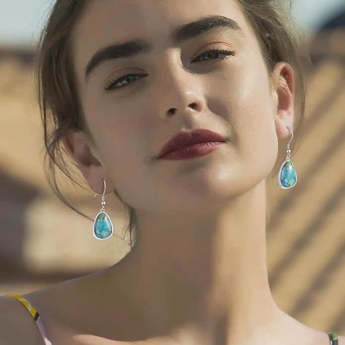 Turquoise Earrings for Women,Sterling Silver Turquoise Drop Dangle Earrings,Vintage Style Sterling Silver Turquoise Earrings-Boho & Western Drop Dangle Earrings for Women, The Triple Threat Blue Jewelry Gift